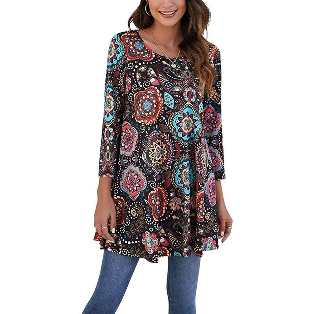 Victoria | Vibrant Geometric Mandala Print A-Line Tunic Top