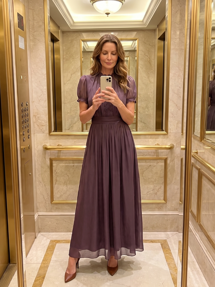 Elia | Gathered Waist Maxi Dress with Keyhole Neckline