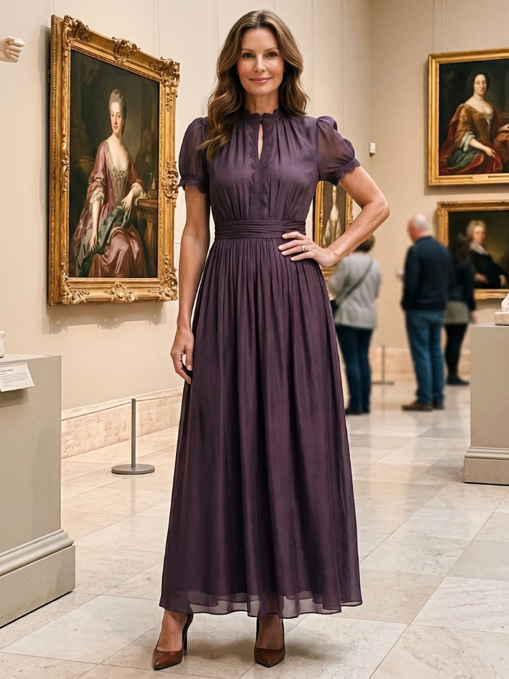 Elia | Gathered Waist Maxi Dress with Keyhole Neckline