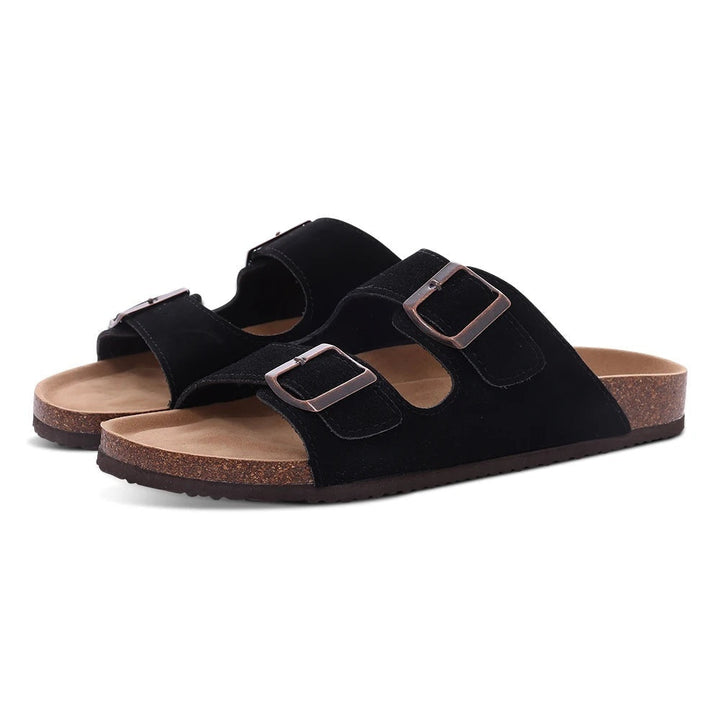 Amara | Chic Suede Cork Sole Slip-On Mules