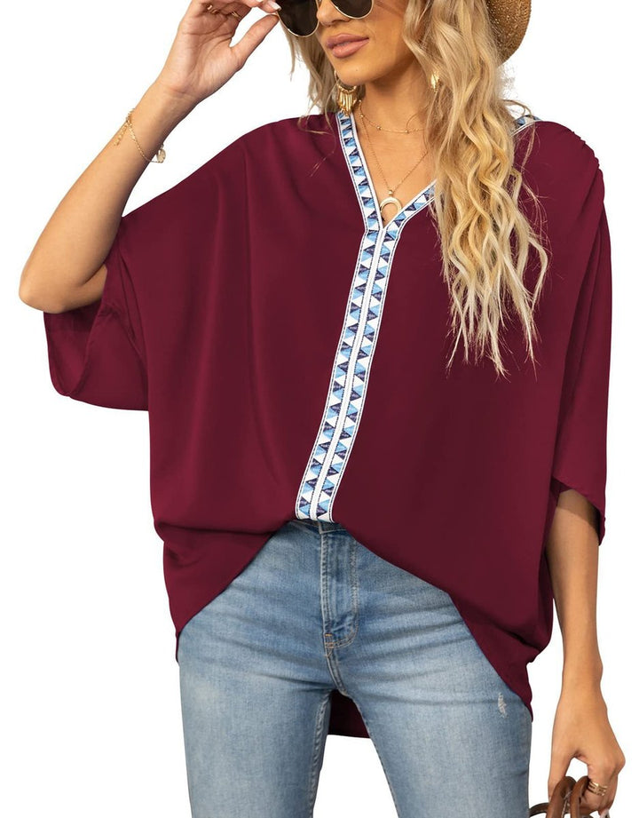 Sophia | Chic Boho Embroidered V-Neck Tunic Top