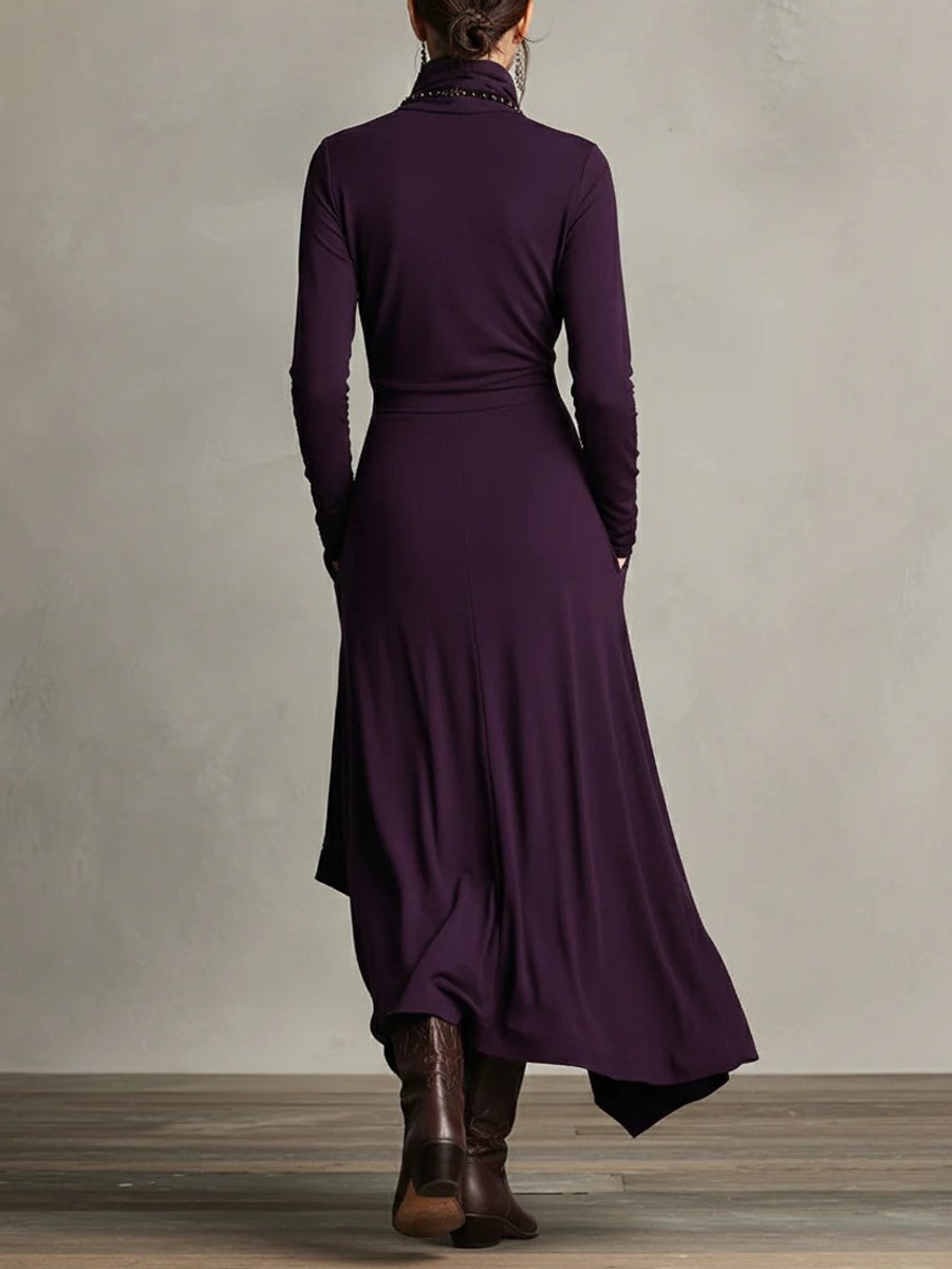 Sophia | Asymmetrical Roll Collar Long-Sleeved Maxi Dress