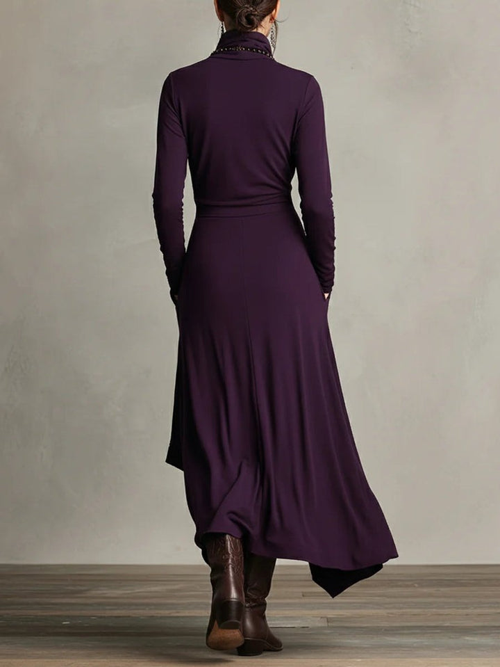 Sophia | Asymmetrical Roll Collar Long-Sleeved Maxi Dress