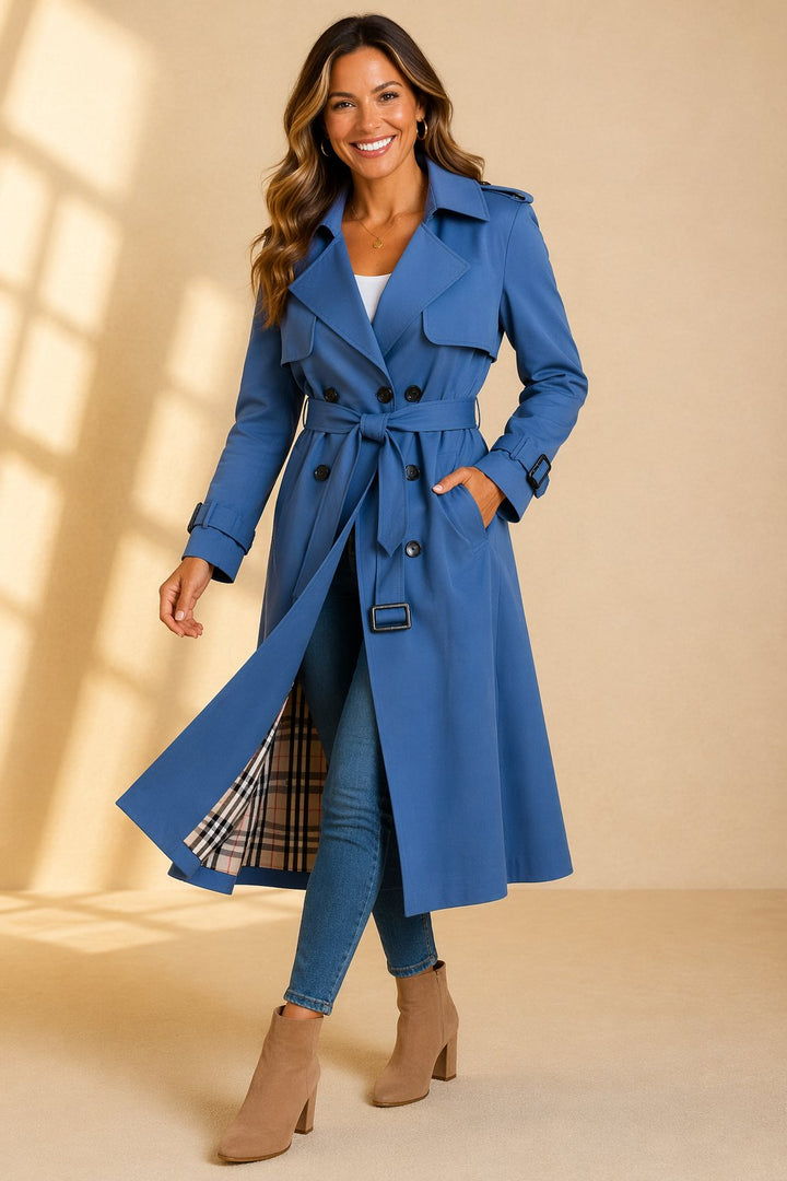 Rebecca | Elegant Long Double-Breasted Belted Trench Coat