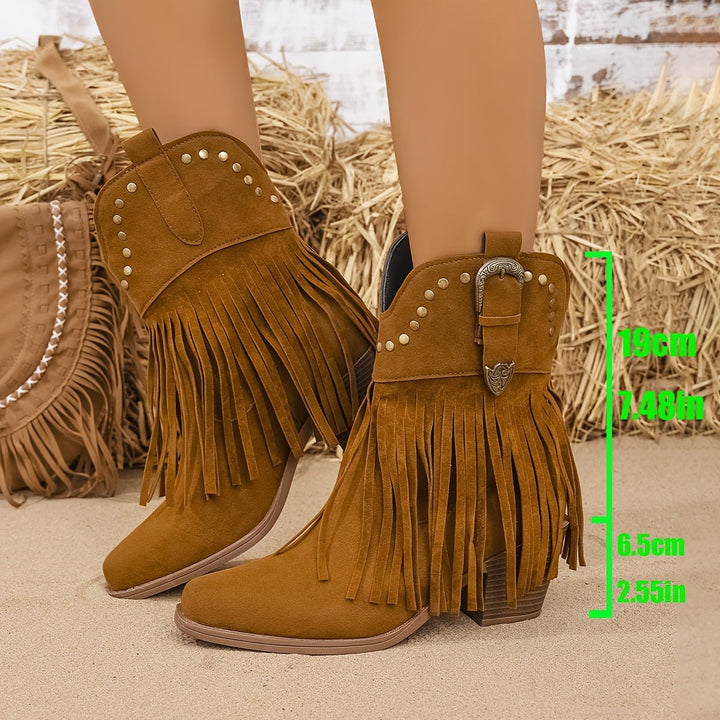 Sierra | Bottes de cowboy western à franges et clous pour mollets larges