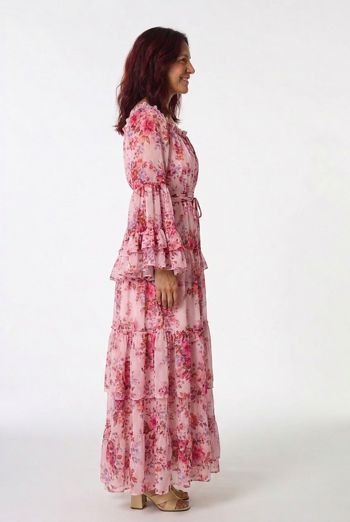 Rosalie | Bohemian Floral Print Maxi Dress – Tie-Waist Style for Women