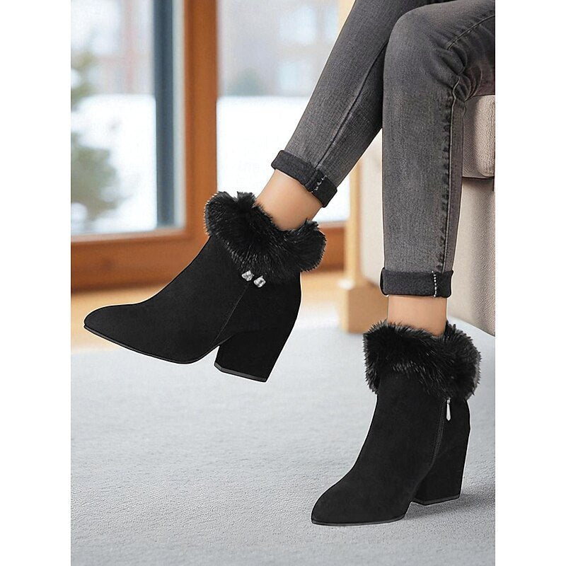 Claire | Block Heel Ankle Boots – Cozy Fur-Trimmed Style