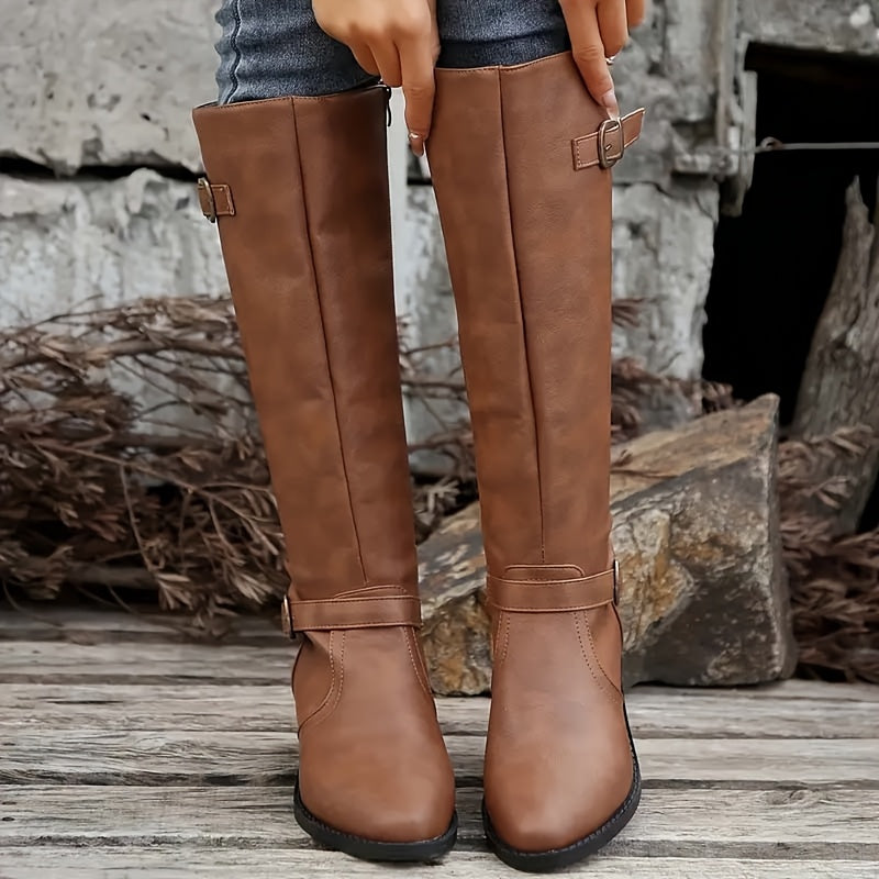 Abbie | Moderne kniehohe Stiefel mit doppelter Schnalle