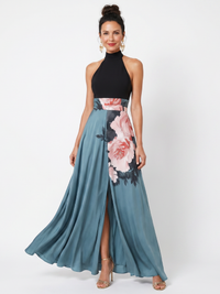 Emily | Graceful And Refined Floral Halter Neck Maxi Dress
