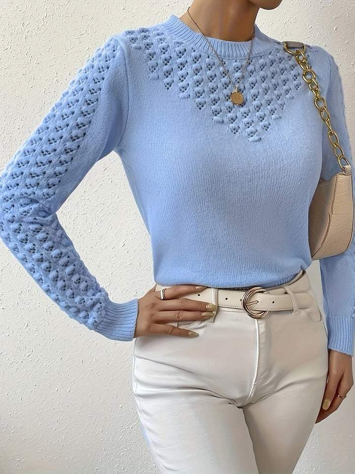Aveline | Pointelle-Knit Sweater – Elegant Round Neck Style for Women