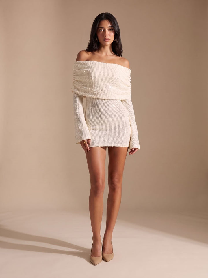 Aria | Bodycon Mini Dress – Off-Shoulder Sequin Style for Women