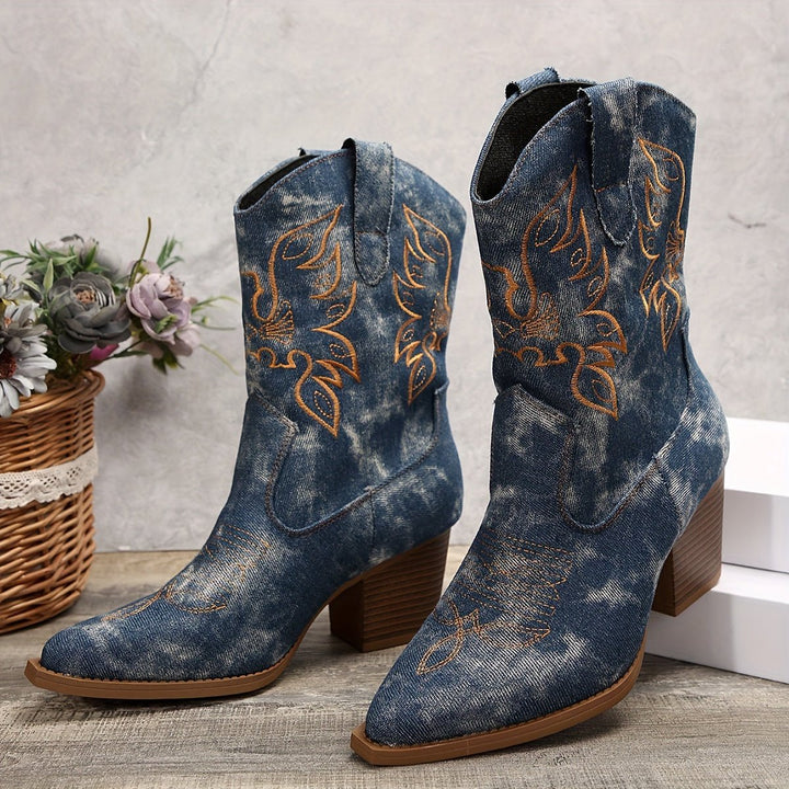 Vivian | Bottes de cowboy western exquises à motifs floraux cousus