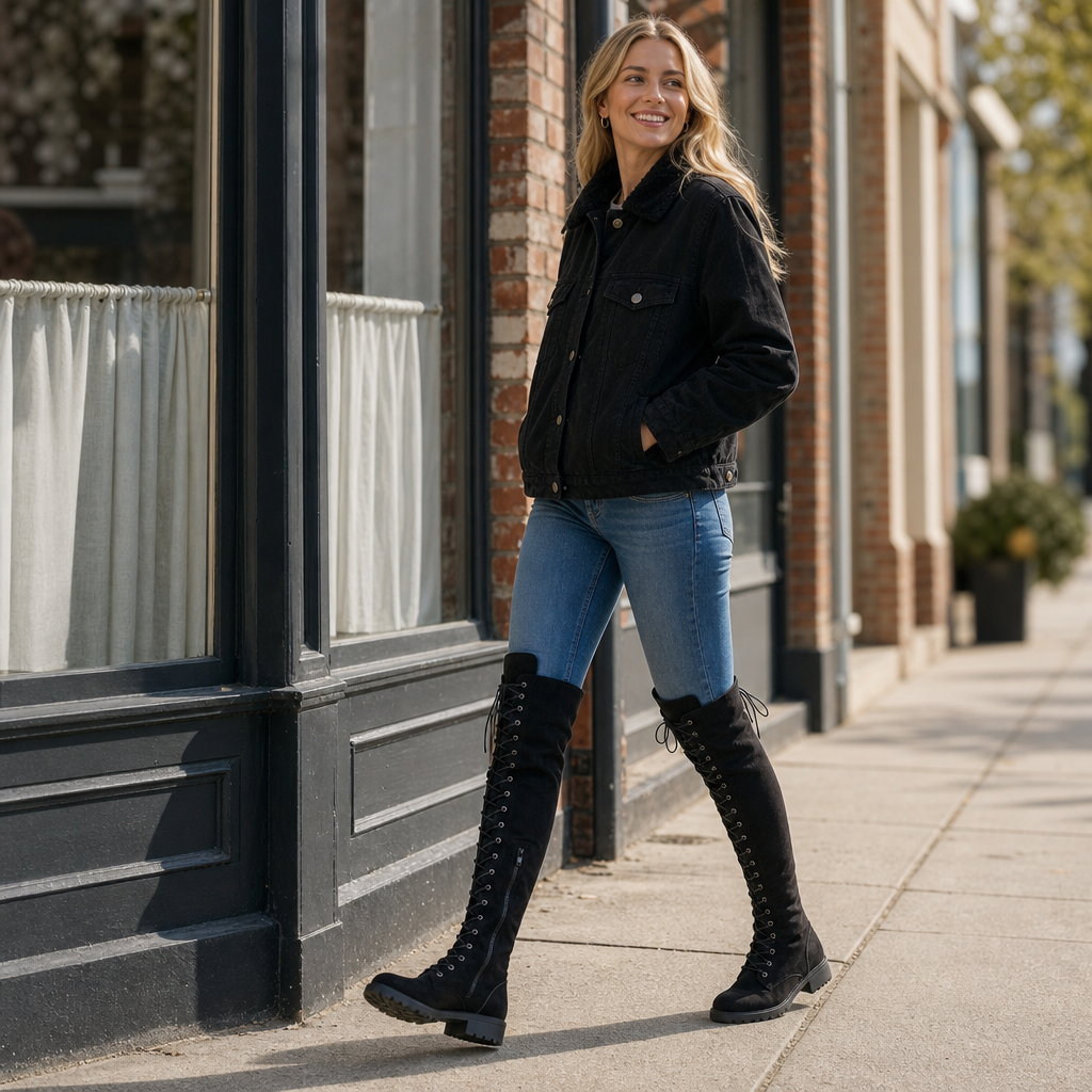 Velacine | Over-The-Knee Boots – Lace-Up Back Panel for Women