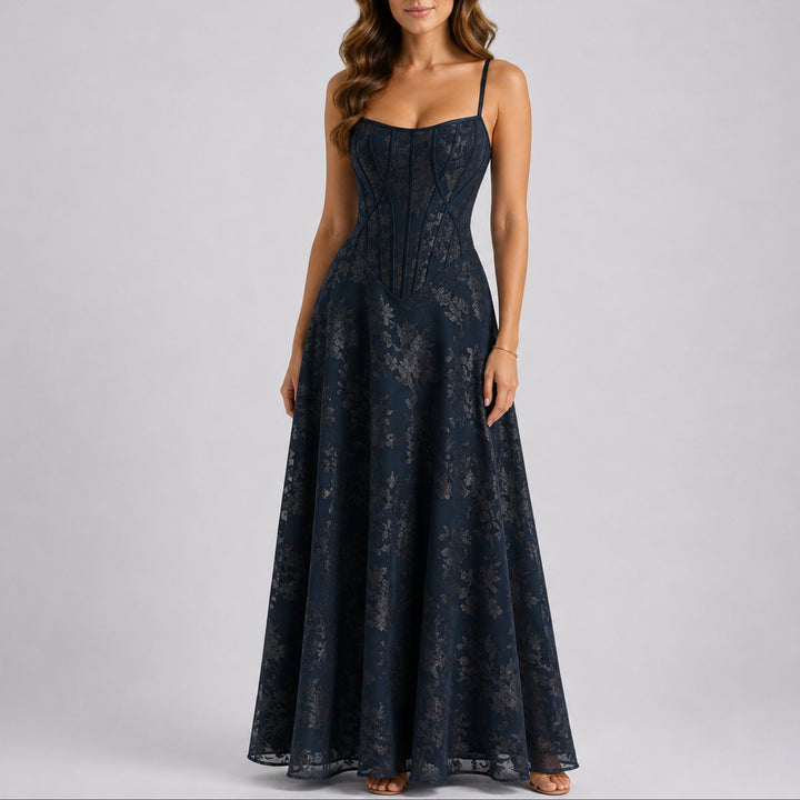 Mollie | Robe longue élégante et stylée à corset floral