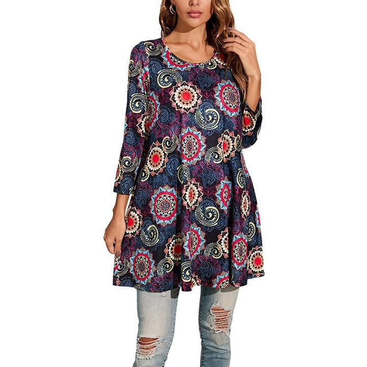 Victoria | Vibrant Geometric Mandala Print A-Line Tunic Top