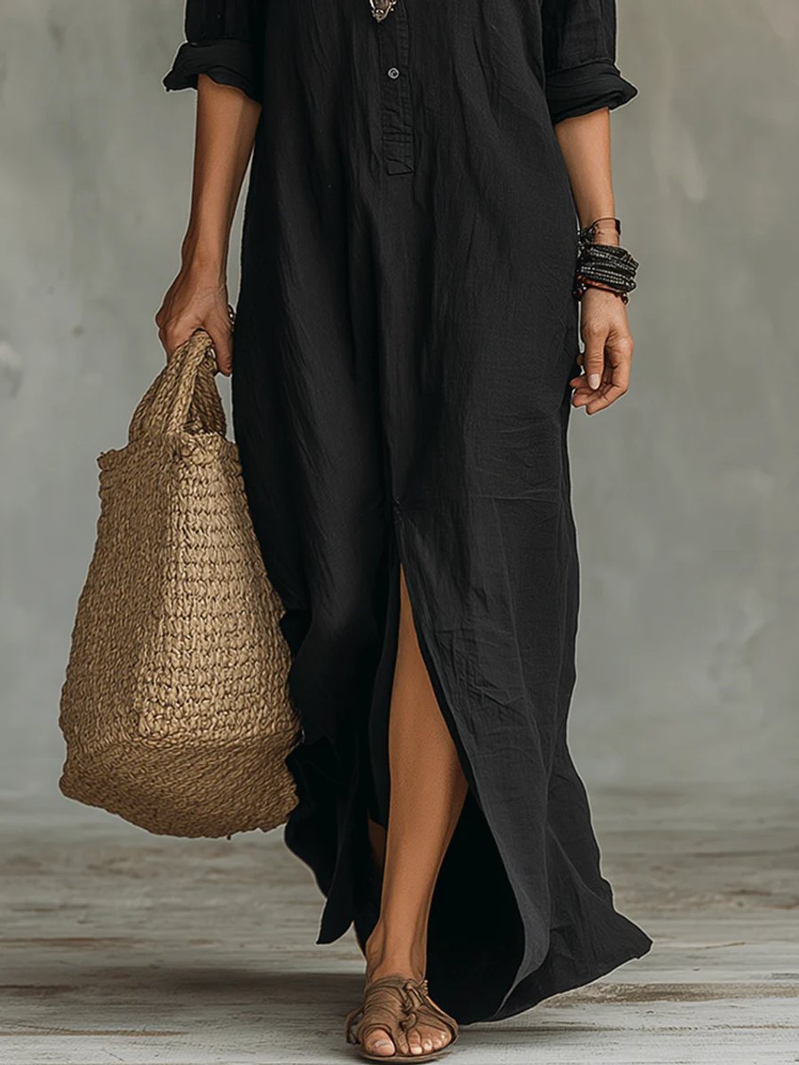 Zoe | Button-Front Long-Sleeved Shirt Maxi Dress