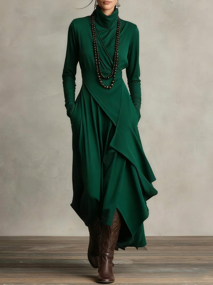 Sophia | Asymmetrical Roll Collar Long-Sleeved Maxi Dress