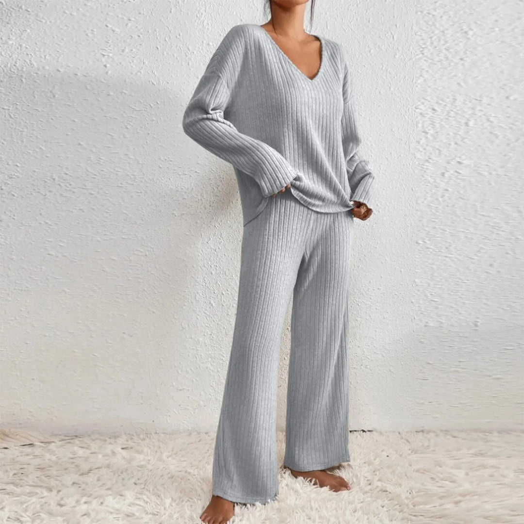 Seraphina | Soft Ribbed Knit V-Neck Two Piece Set