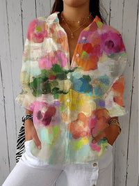 Grace | Colorful and Artistic Watercolor Floral Button-Down Blouse