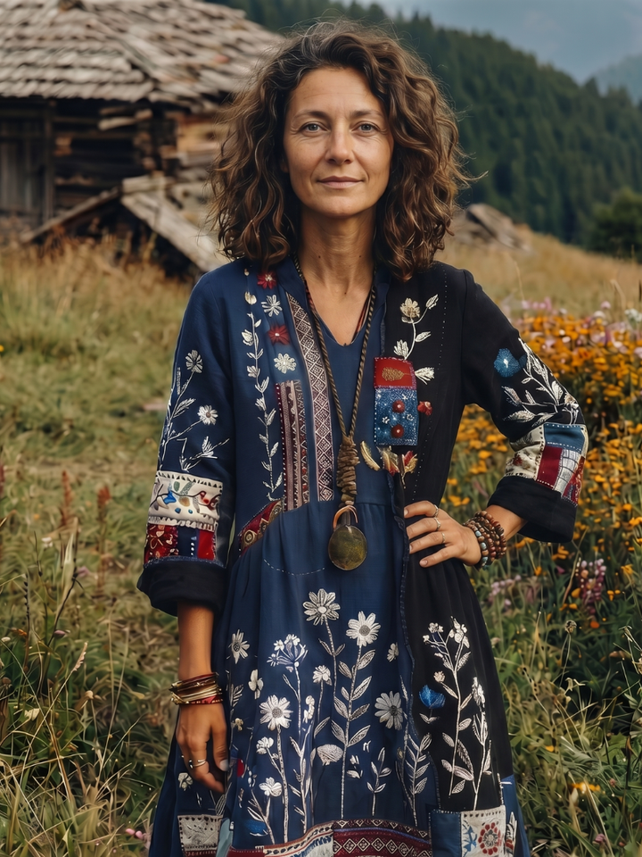 Alix | Midi Dress – Embroidered Panel Style for Women