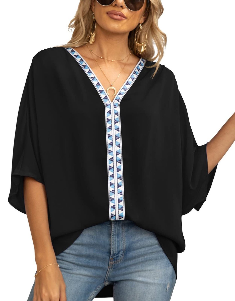 Sophia | Chic Boho Embroidered V-Neck Tunic Top