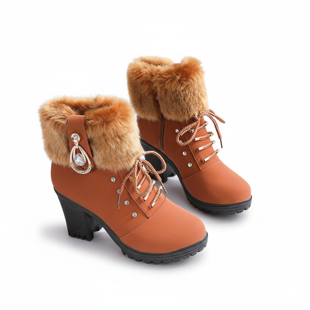 Velurea | Faux Fur Winter Boots – Elegant Block Heel for Women