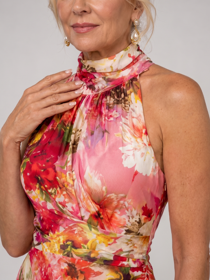 Floral Print Halter Neck Maxi Dress