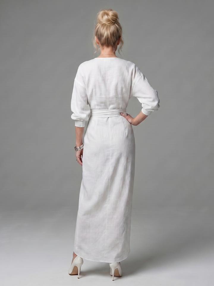 Olympia | Diagonal Drape Maxi Dress – Lightweight Long Sleeve Fit for Women