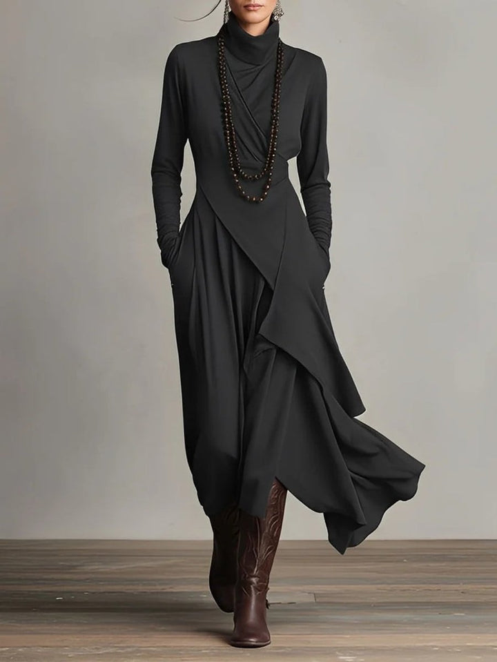 Sophia | Asymmetrical Roll Collar Long-Sleeved Maxi Dress