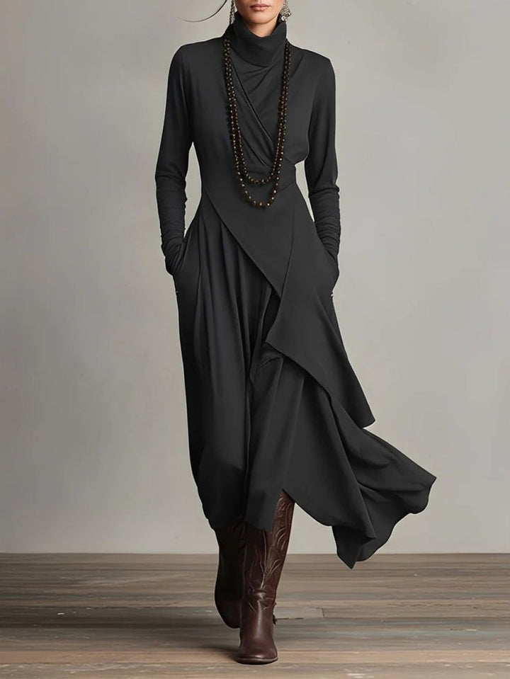 Luisa | Turtleneck Maxi Dress – Elegant Asymmetrical Style