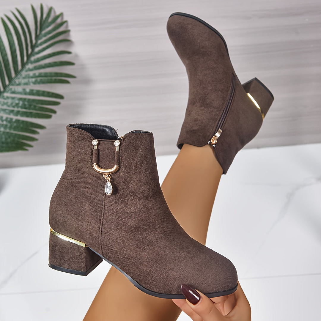 Camille | Bottines Chelsea en daim avec un talon bloc élégant