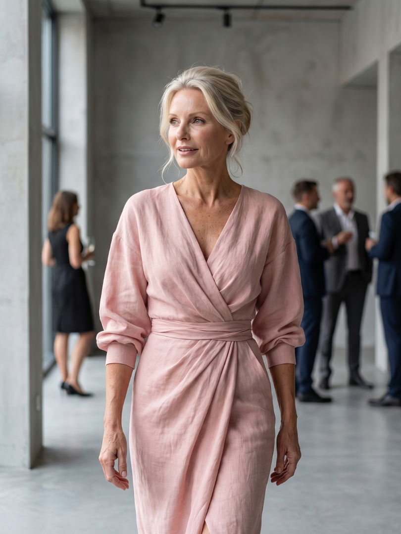 Olympia | Diagonal Drape Maxi Dress – Lightweight Long Sleeve Fit for Women