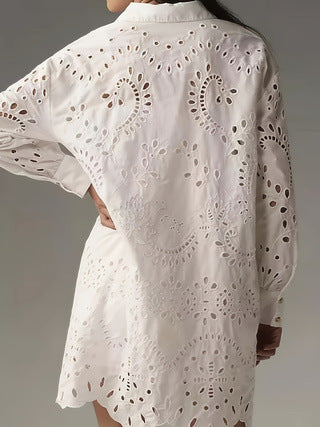 Sophia | Delicate Eyelet Button-Front Tunic Shirt