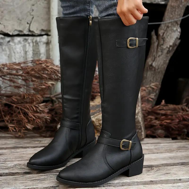 Abbie | Moderne kniehohe Stiefel mit doppelter Schnalle