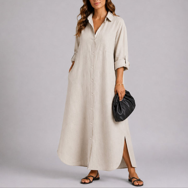 Harper | Casual Fall Wedding Oversized Linen Maxi Dress