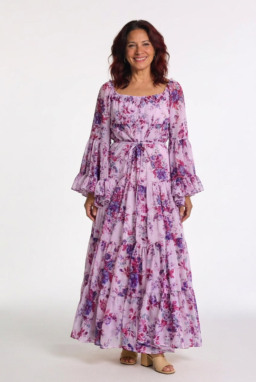 Rosalie | Bohemian Floral Print Maxi Dress – Tie-Waist Style for Women