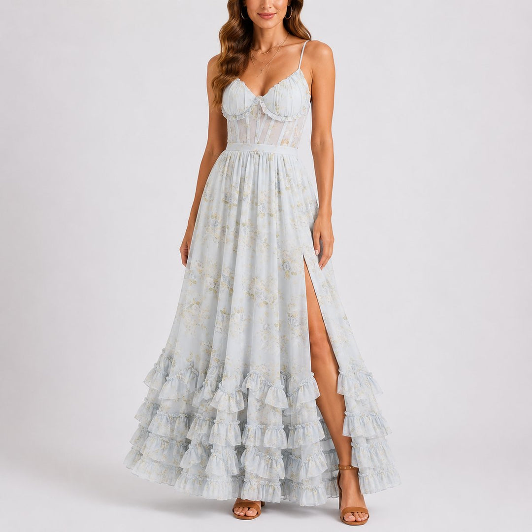 Sophie | Robe longue moderne à corset floral pour mariage d’automne