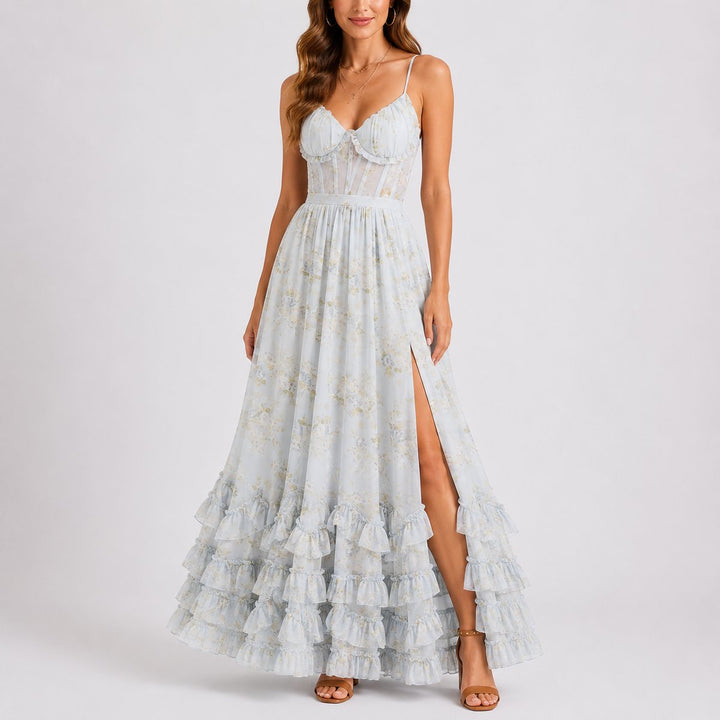 Sophie | Robe longue moderne à corset floral pour mariage d’automne