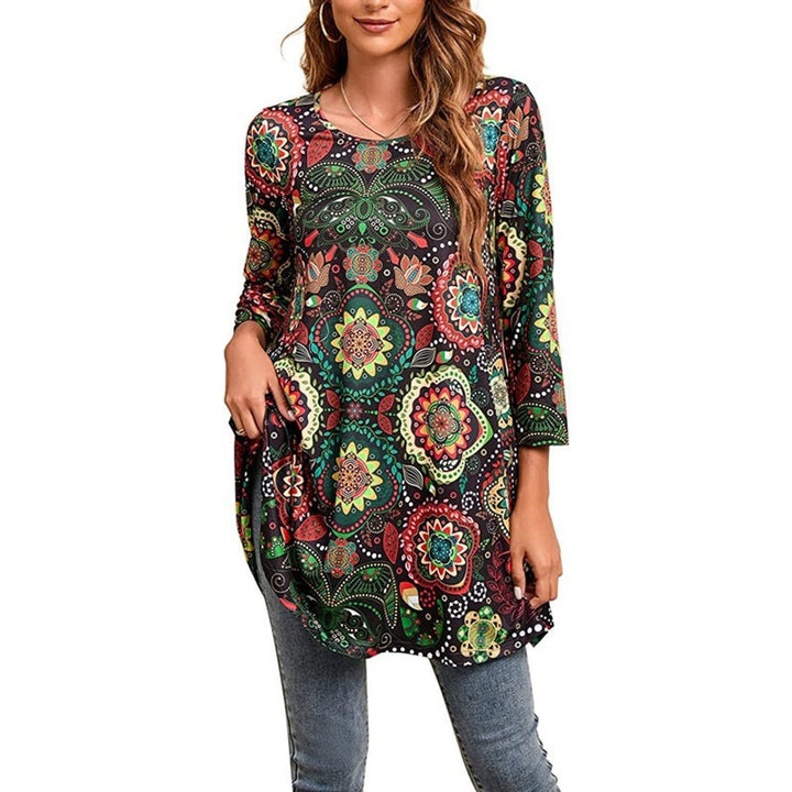 Victoria | Vibrant Geometric Mandala Print A-Line Tunic Top