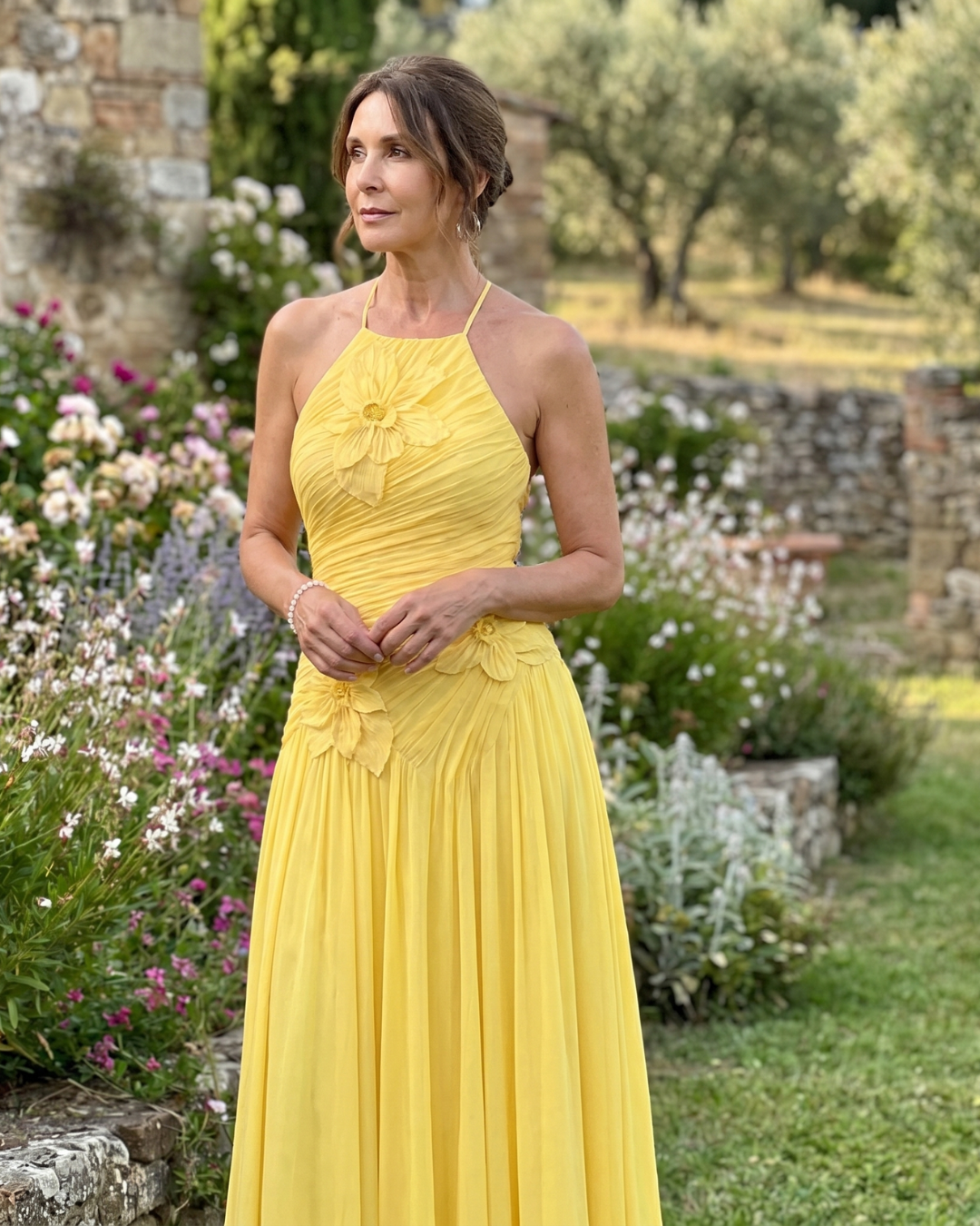 Chic Pleated Halter Neck Floral Maxi Dress