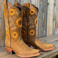 Harriet | Charming Sunflower-Embroidered Square-Toe Cowboy Boots