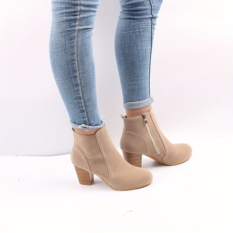 Elena | Versatile Suede-Look Ankle Boots with a Stacked Block Heel
