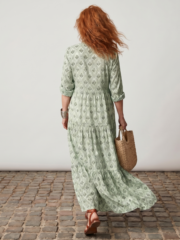 Junia | Notch Neck Maxi Dress – Printed Style for Women