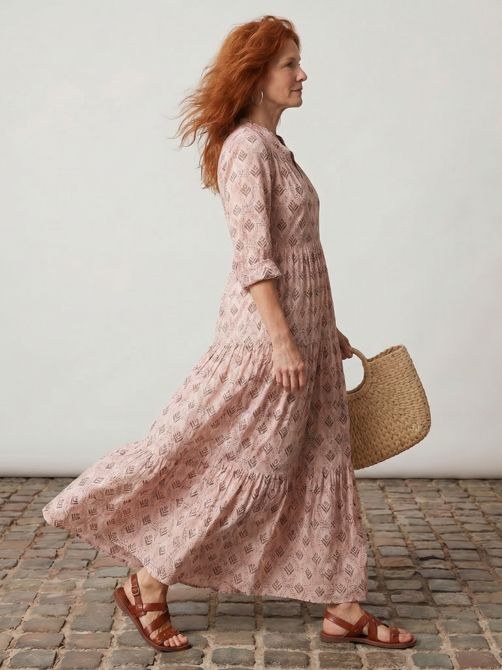 Junia | Notch Neck Maxi Dress – Printed Style for Women