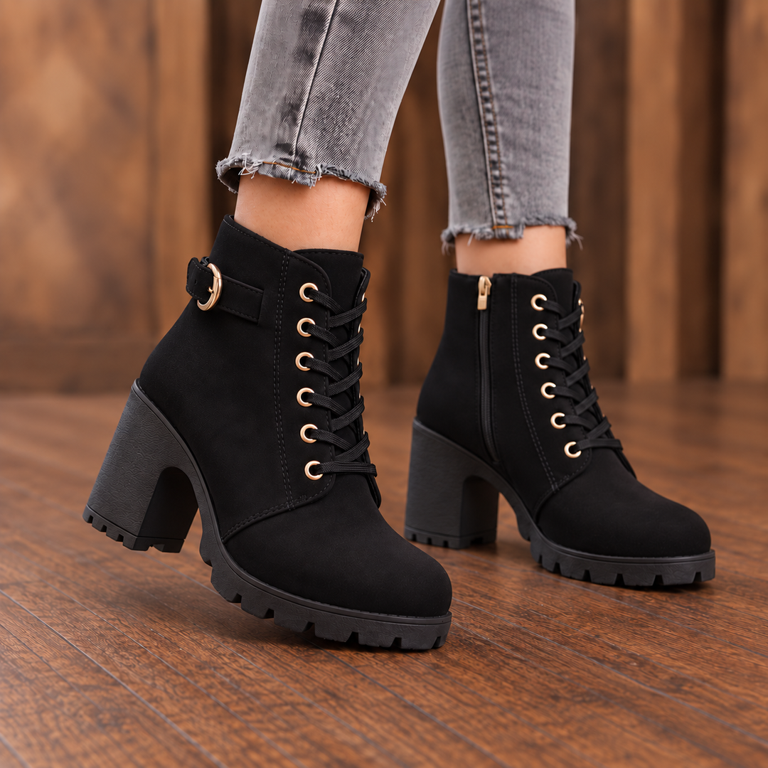 Buckle & Bold | Lace-Up Chunky Heel Ankle Boots for Women