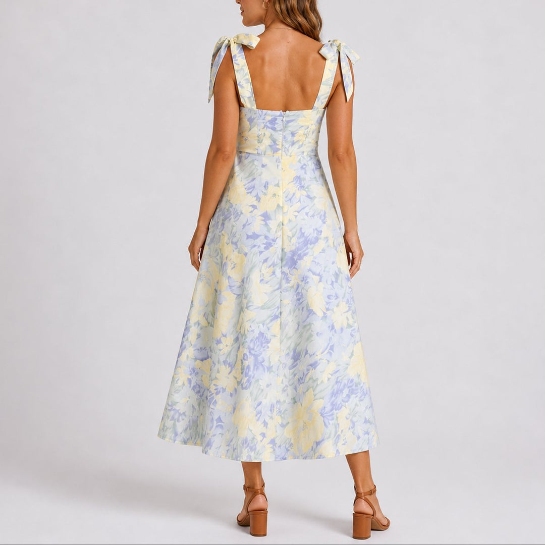 Audrey | Fall Wedding Floral Ruched Bodice Midi Dress