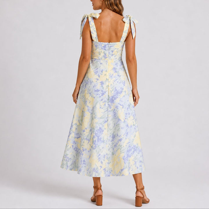 Audrey | Fall Wedding Floral Ruched Bodice Midi Dress