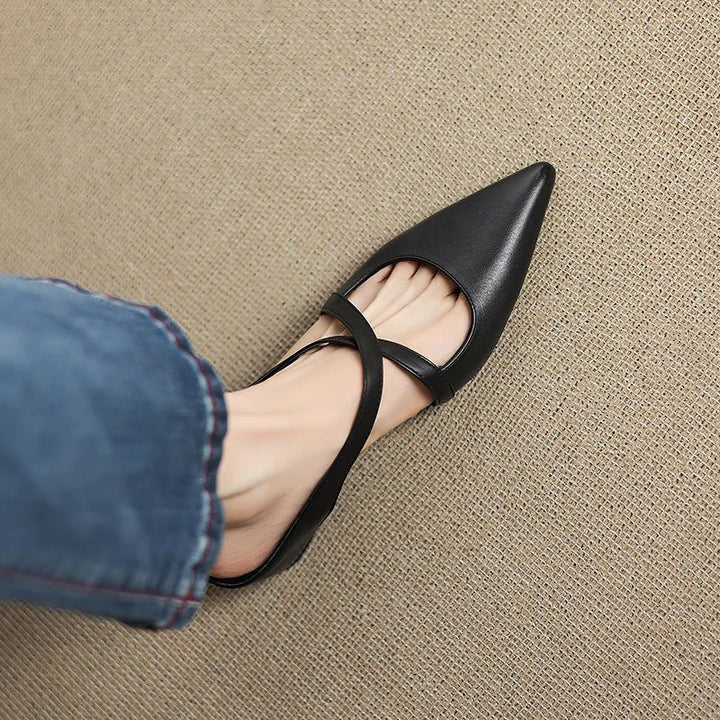 Victoria | Pointed-Toe Cross-Strap Leather Slip-On Mules