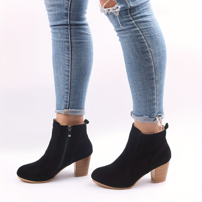 Elena | Versatile Suede-Look Ankle Boots with a Stacked Block Heel
