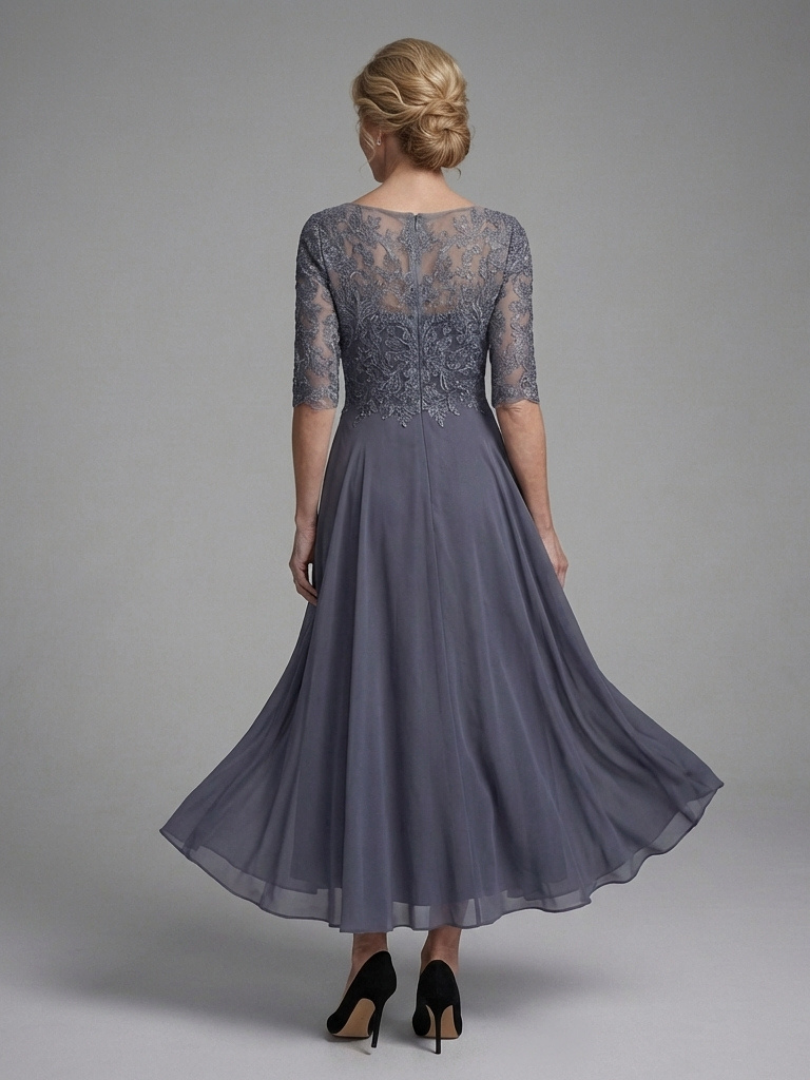 Olivine | Lace Midi Dress – Sheer Sleeves for Women